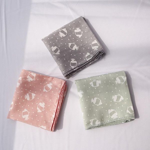 

scarves yishine 42*42cm cute children scarf lovely fish printed cotton boy girls small square spring summer decoration for kids, Blue;gray