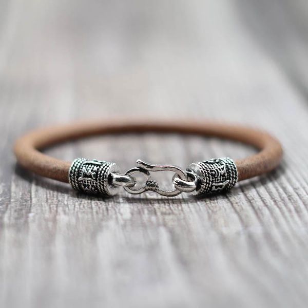 

charm bracelets vintage silver color man leather bracelet minimalist sanskrit buddha bangle braslet homme camping jewelry male accessories g, Golden;silver