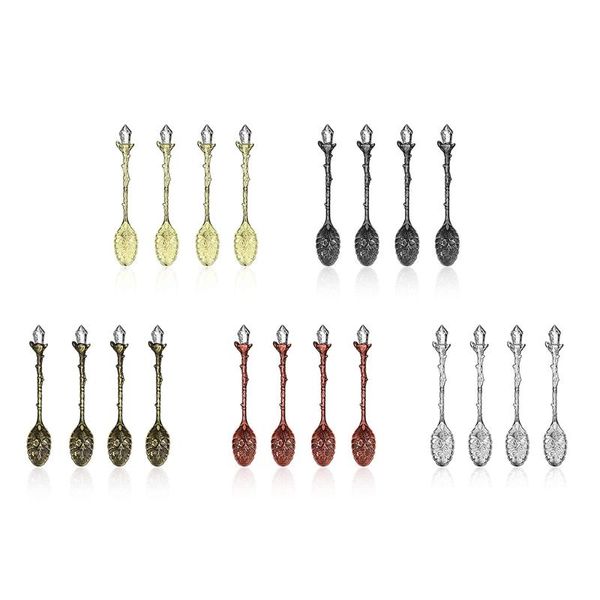

spoons 4 pcs retro crystal alloy stereoscopic spoon coffee tea for cafe tableware