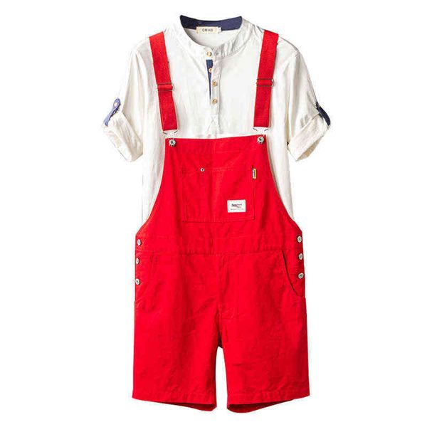 Sommer Männer Trägerhose Overalls Overalls Baumwolle Gerade Lose Rot Orange Gelb Khaki Hip Hop Männliche Feste Beiläufige Hosen Kleidung H1210