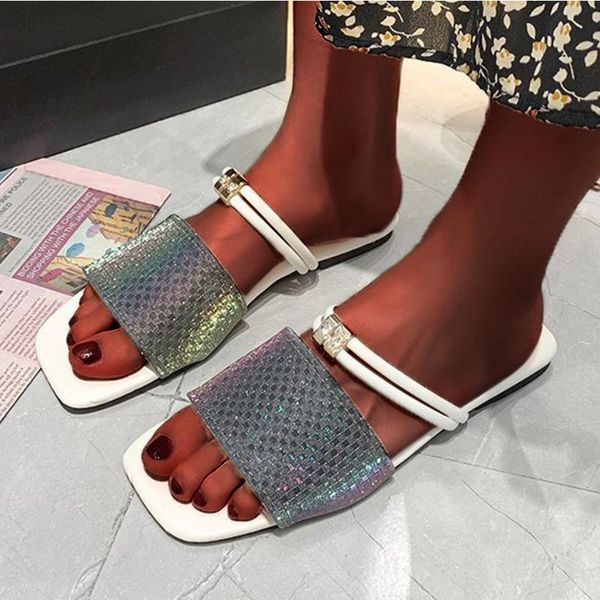 

sandals bling crystal women's sandal fashion casual flat breathable flat-bottom outdoor leisure zapatos mujer, Black
