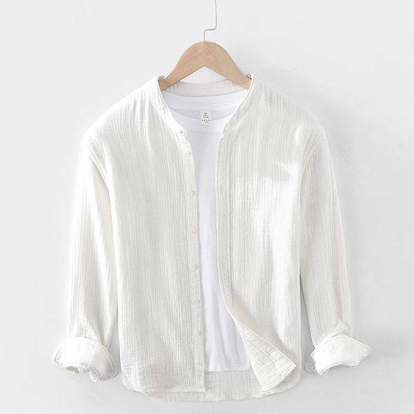 

japan style premium quality double sides cotton yarn solid color men classical simple casual lapel shirt long sleeve blouse male men's, White;black