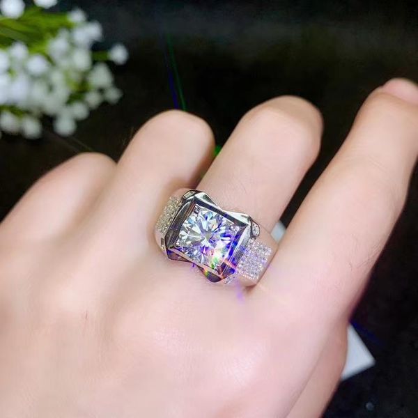 

cluster rings colife jewelry 1ct 2ct 3ct d color moissanite ring for man 925 silver fashion gemstone, Golden;silver
