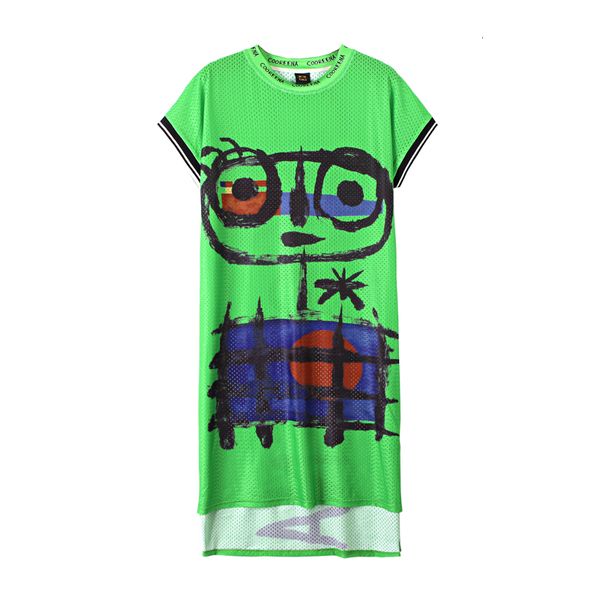 

tracksuits european station will see the mid-length cartoon t-shirts green skirt big dress in a rock tile tide loose clothes, Gray