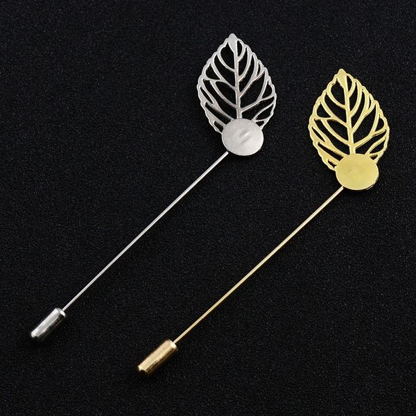 

100 pcs 85mm copper stainless steel leaf setting lapel boutonniere stick brooch pin for men women jewelry accessories, Gray