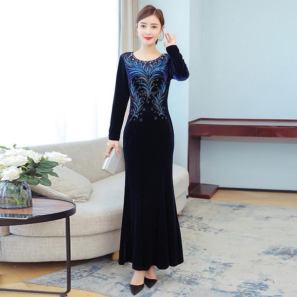 

casual dresses coigarsam women dress autumn 2022 office lady vintage full sleeve o-neck high waist blue robe vestidos, Black;gray