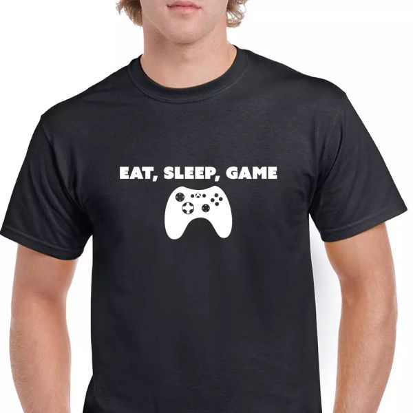 

Eat Sleep Game Funny Gamer Xbox Video Game Black Mens Cotton T-shirt, White;black