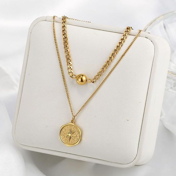 

pendant necklaces multi-layer eight-pointed star stainless steel necklace for women temperament metal texture 18 k plated choker, Silver