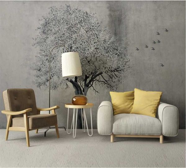 

wallpapers custom wallpaper mural 3d-8d wall cloth creative hand-painted a tree flying bird nostalgic background painting