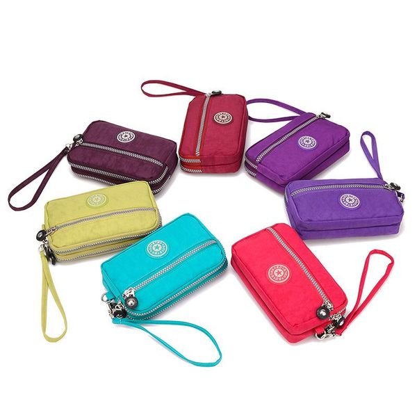 

wallets 2021 ladies waterproof canvas wallet double zipper mobile phone bag large coin purse women clutch, Red;black