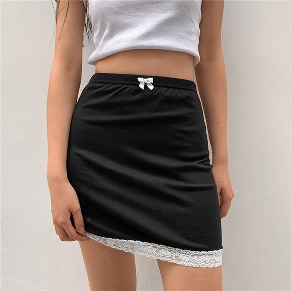 

skirts summer women's lace patchwork black ladies a-line skirt high waist for female streetwear