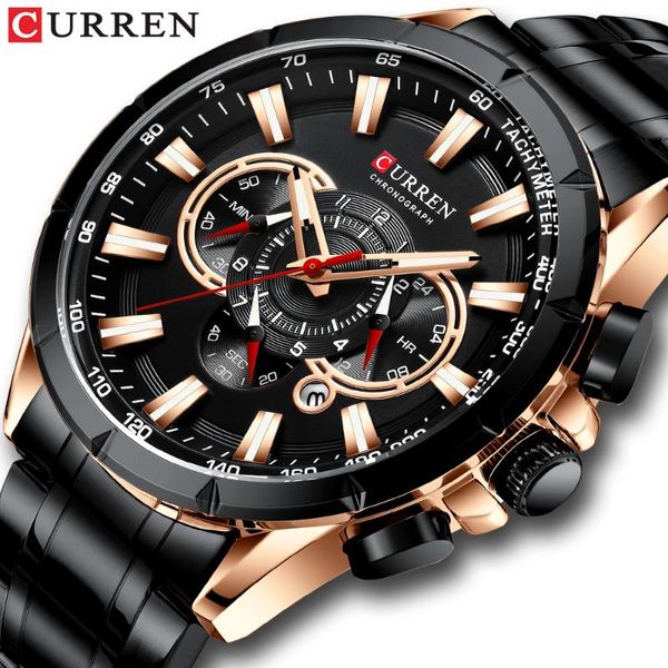 

wristwatches curren men watch fashion sport chronograph wristwatch mens watches quartz stainless steel band, Slivery;brown