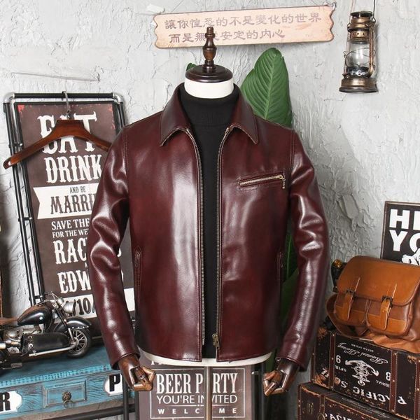 

men's leather & faux . arrival thick coat,quality genuine jacket,vintage 1930 cowhide clothing.wholesales, Black