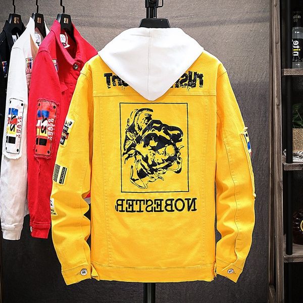 

men's jackets fashion youth sports sweater men chinese style autumn men's hooded lion head print teenagers denim jacket lsh5, Black;brown