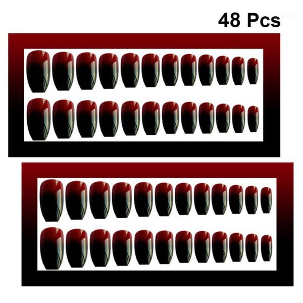 

24pcs gradient color fakes nails false nail tip artificial fingernails pumpkin color1, Red;gold
