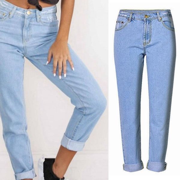 

women's vintage high waist boyfriend jeans fashion female washed denim harem pants light blue trousers straight