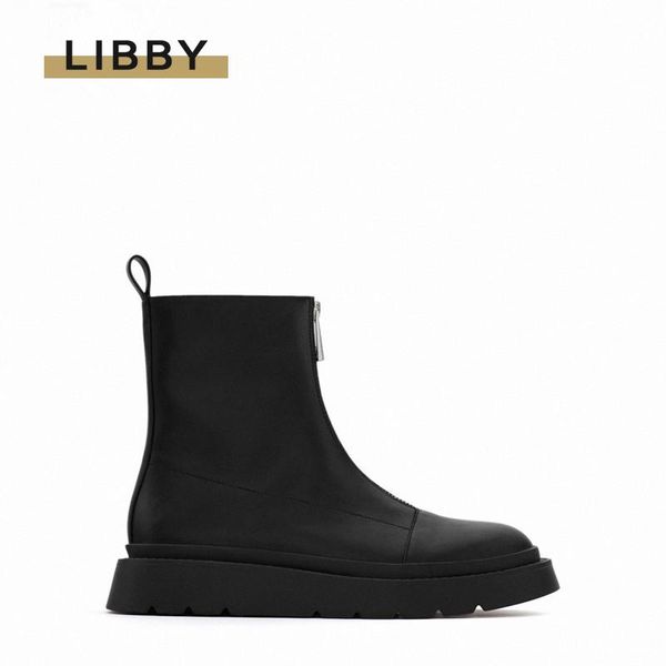 

boots winter front zipper design short women's high and low warmth black british style toe flat ankle 2021