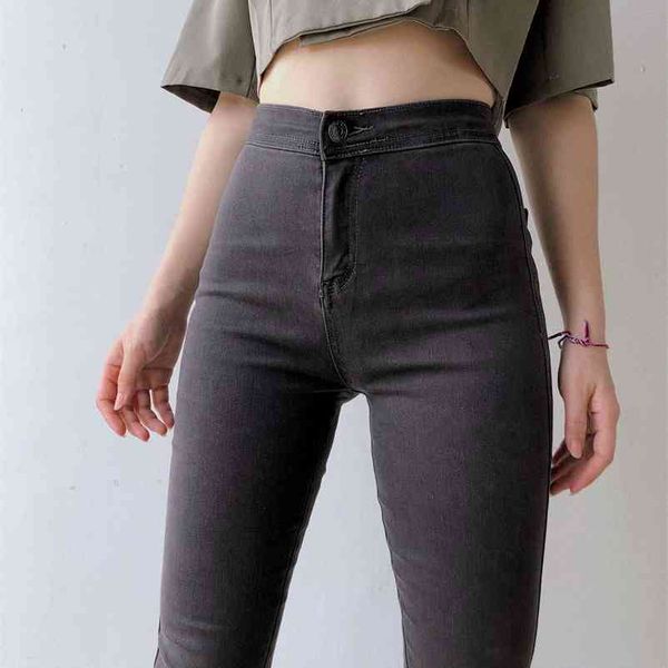 Hohe Taille Skinny Stretch Jeans für Frauen Denim Hosen Bleistift elastische Push-Up Jeggings 210629