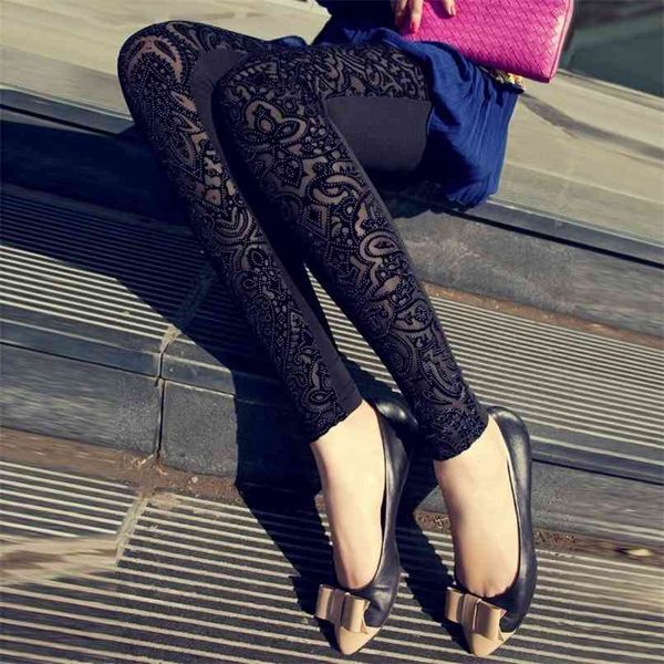 

spring and autumn women trousers slim black lace leggings fashion leggins for women 210820