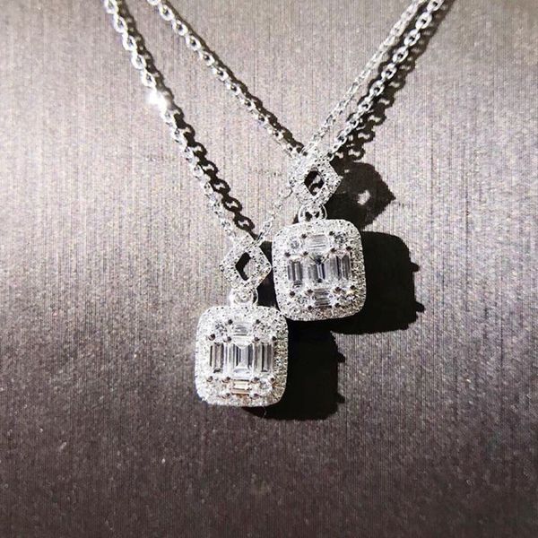 

brand luxury jewelry unique handmade t princess cut 5a zirconia cz diamond square pendant fashion necklace for women gift 21, Silver