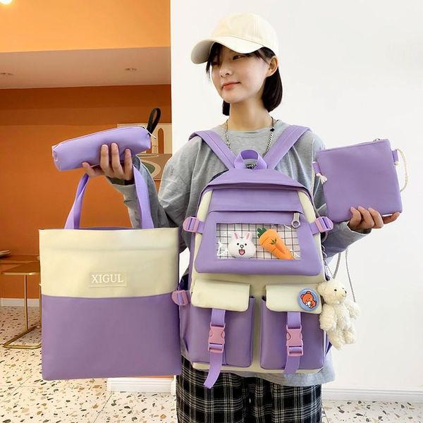 

school bags 4 pcs set kawaii women backpack cute canvas for girls