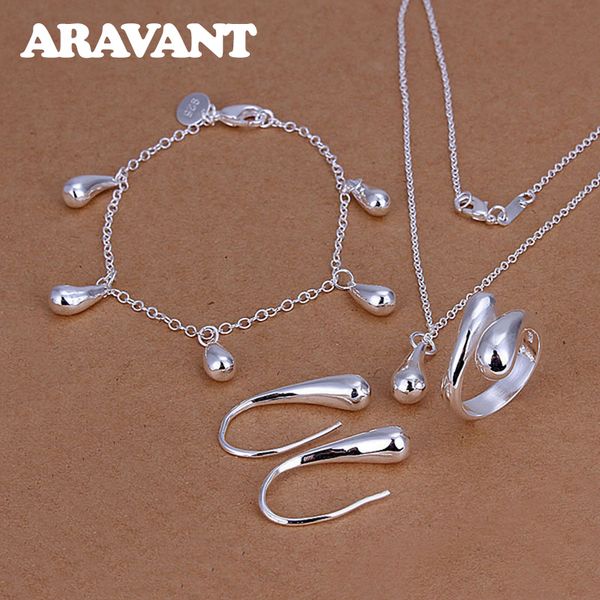 

luxury brand new fashion silver jewelry sets women water drop necklace earring ring bracelets birthday jewelry gifts
