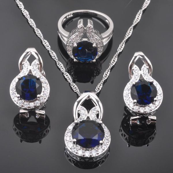

earrings & necklace classic blue zirconia women's silver color jewelry sets earrings/pendant/necklace/rings qz0265