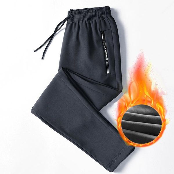 

winter men plus velvet trousers thicken sweatpants slim large size warm pants solid trend sports jogges men's, Black