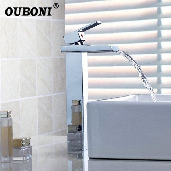

bathroom sink faucets chrome finish single handle wide spout basin polished brass mixer tap waterfall vanity faucet