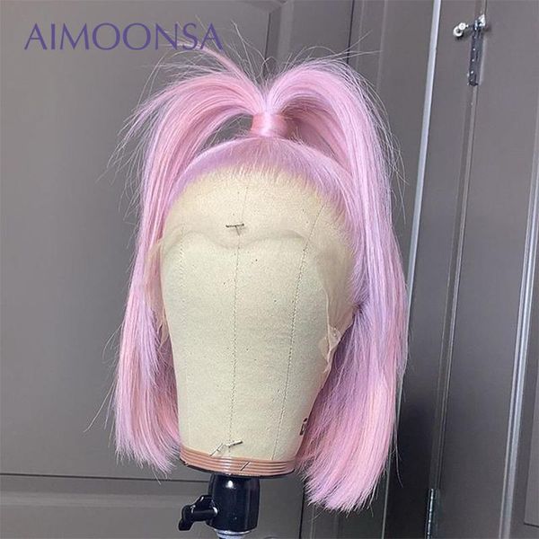 

lace wigs pink wig / blue bob short front human hair for women brazilian remy transparent 13x1 150 density, Black;brown