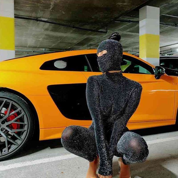 

casual women hooded jumpsuit full sleeve skinny backless hollow out streetwear slim female ropmer women jumpsuit, Black;white
