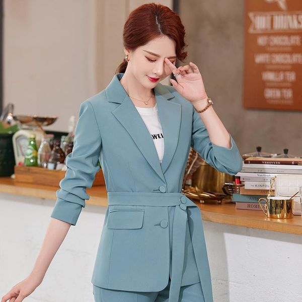 

women's suits & blazers women coat fashion blue jacket ol styles autumn winter for business work blaser outwear with belt plus size, White;black