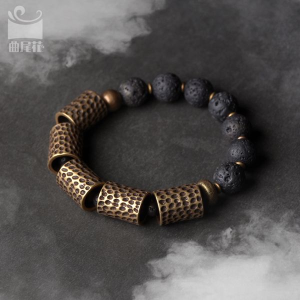 

flower design brass volcanic stone bracelet men's fashion personality brother domineering jewelry minority women, Golden;silver