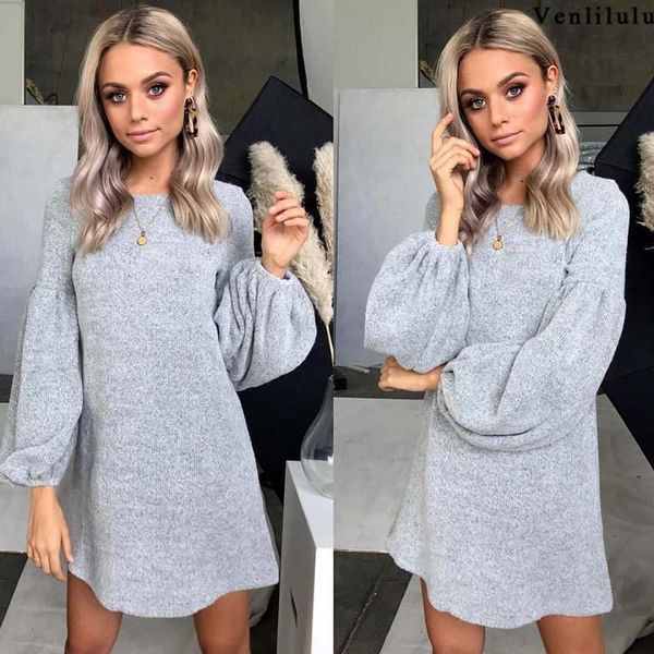 

casual dresses 2021 autumn sweater dress women loose knitted ladies knit female o-neck long sleeve party for, Black;gray