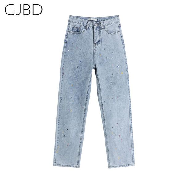 

high waist women's jeans 2021 spring streetwear straight long pants paint wave point hip hop y2k fashion femme denim trouser, Blue