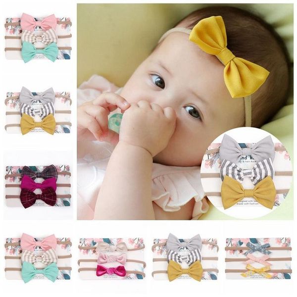 

hair accessories 3pcs baby headband cute bow girl head bands turban newborn flower elastic headbands hairbands, Slivery;white