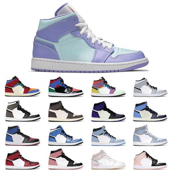 

jumpman 1s men women baskeyball shoes 1 purple pulse dark mocha bred toe 1s sport sneakers mens trainer
