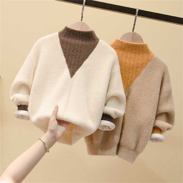 4T-14T Herbst Winter Teenager Junge Mädchen Kind dick gestrickt Rollkragen Strickjacke Kleidung warme Hemden Farbe Pullover Pullover 211106