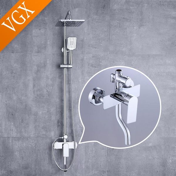 

bathroom shower sets vgx rain system bath handheld showers rainfall head mixer tap faucet silver brass copper chrome s1112