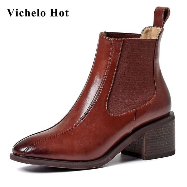 

boots vichelo plus size european style round toe high heels real leather vintage colors concise young lady dating ankle l7f2, Black