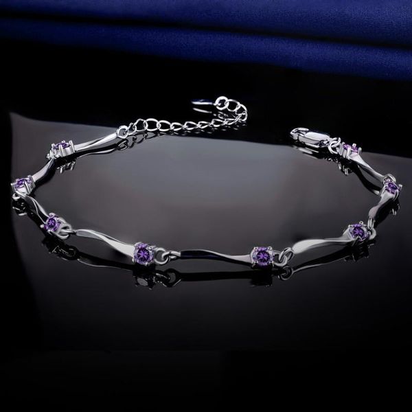

link, chain comes round purple sea blue & white cz silver bracelet fashion women jewelry wedding anniversary engagement party gift, Black