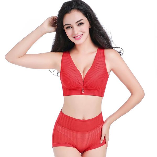 

bras sets thin breathable lace gathered comfortable ladies large bra set, Red;black