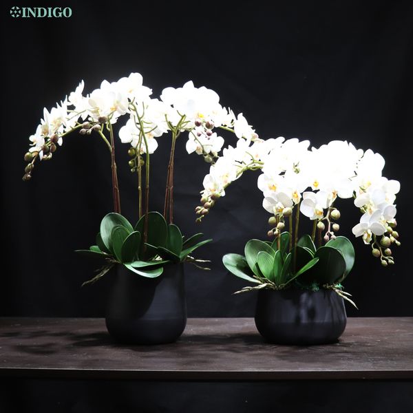 

white orchid (7pcs orchid+5pcs leaves+moss+pot) diy flower arrangment faux flower office decoration event centerpiece indigo