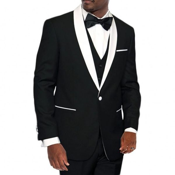 

brand men suits black groom tuxedos shawl white satin lapel groomsmen 3 pieces ( jacket + pants vest bow tie ) d276 men's & blazers, White;black