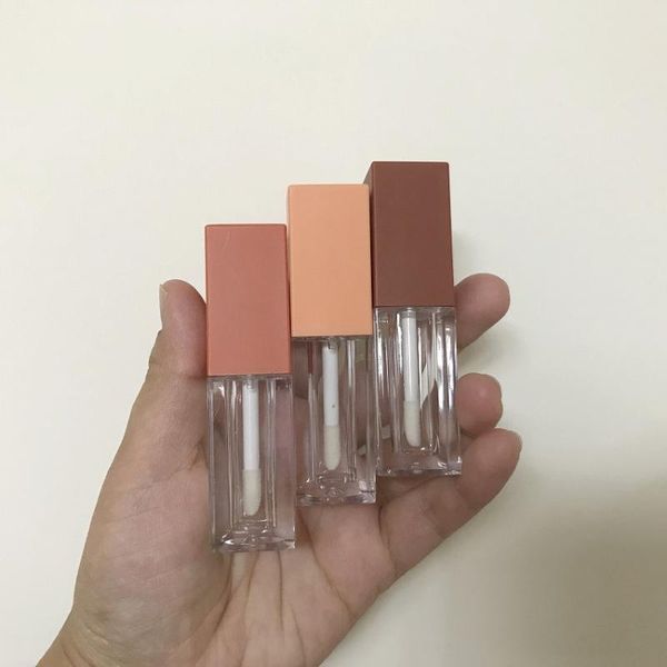 

storage bottles & jars 10/25pcs 5ml frosted red brown orange lid square lip gloss tube with wand clear bottle diy cosmetic refillable lipglo