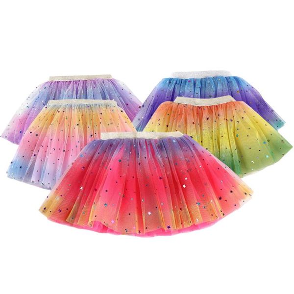 

skirts fashion toddler baby skirt for girls tutu party ballet costume star sequins gauze rainbow soft mesh mini, Blue
