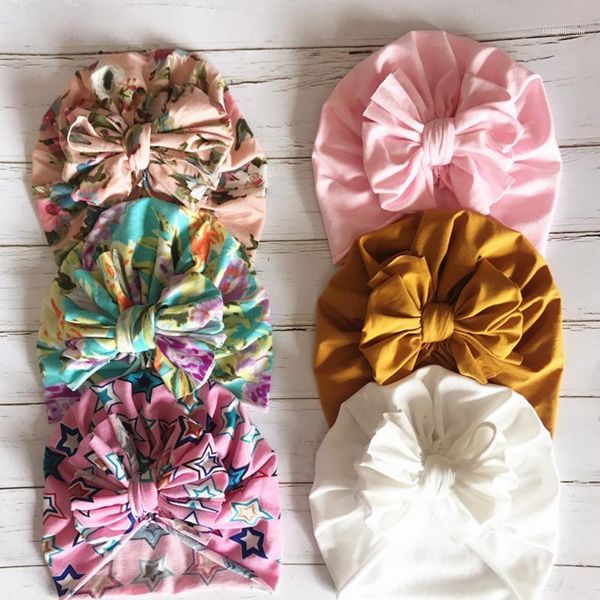 

colorful floral turban bowknot beanies baby hat head wraps cotton big bow boy girl caps hat11, Yellow