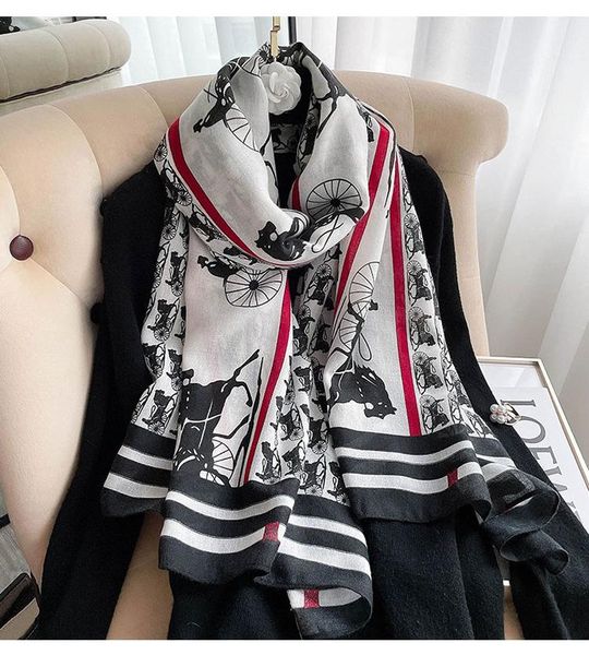 

scarves koi leaping retro woman fashion carriage printing long scarf party shawl headscarf beach sun protectiongift, Blue;gray