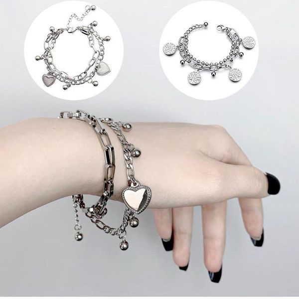 

chain link heart bracelets & bangles simple bracelet stainless steel jewelry for women gift charm, Golden;silver