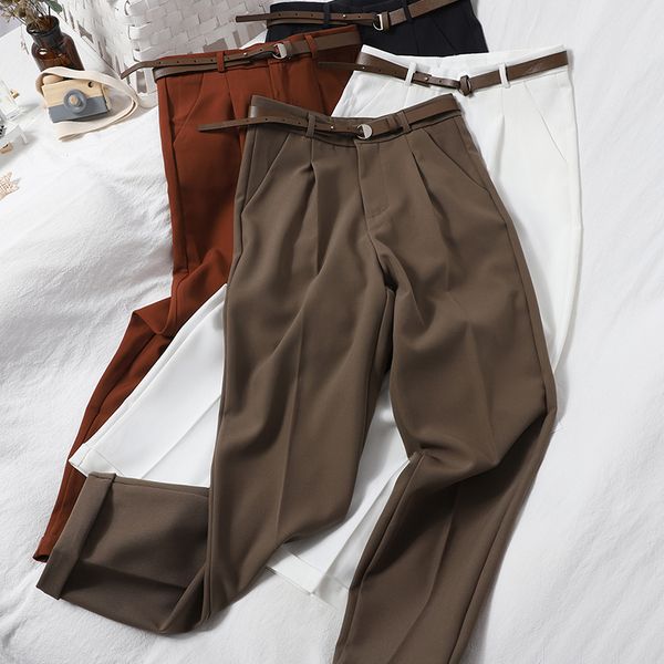 

fashion slim straight leg trousers for autumn korean style solid color casual pants female high waist suit women 210420, Black;white